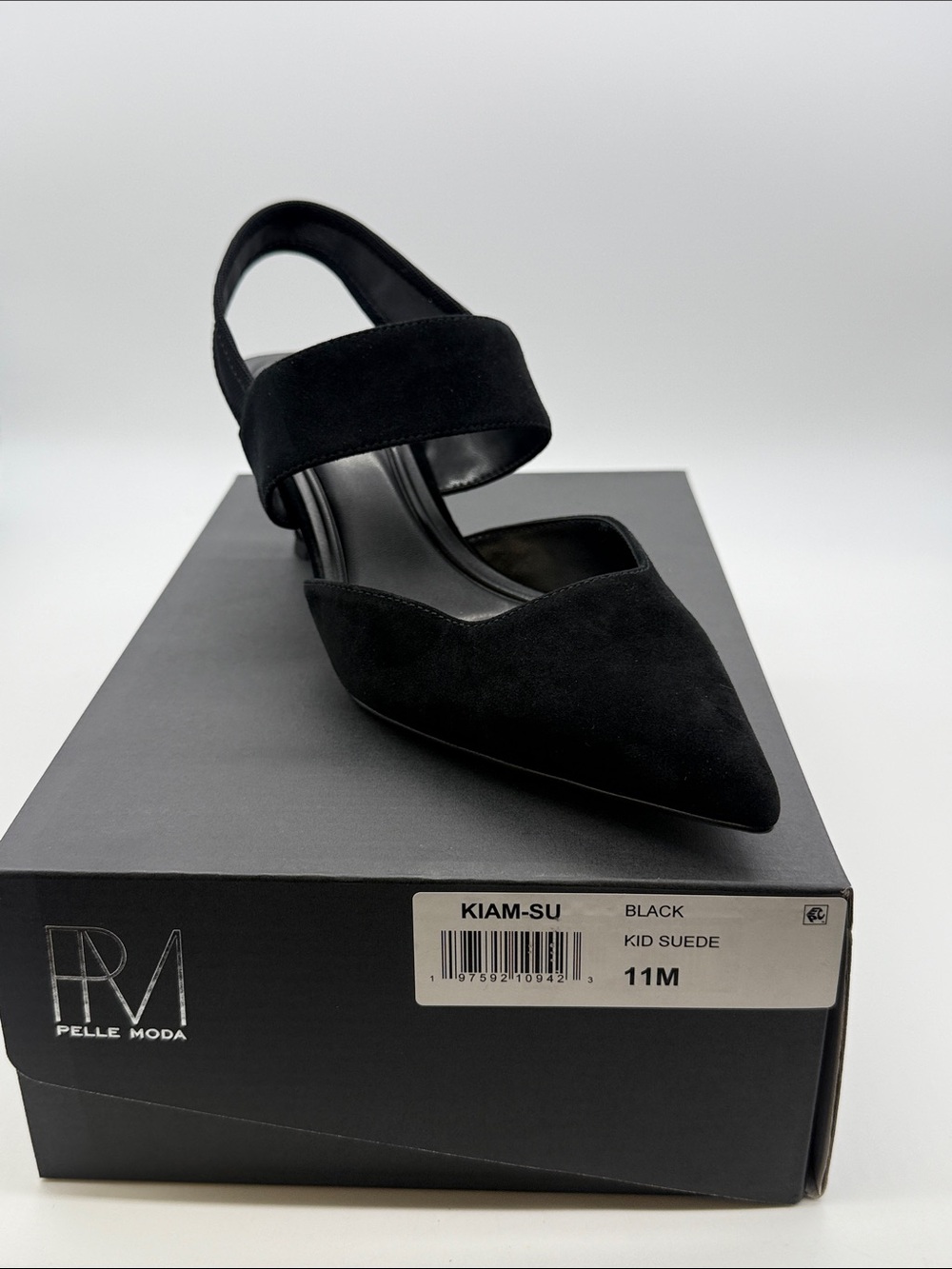 Pelle Moda Black Suede Pointed Slingback Mules